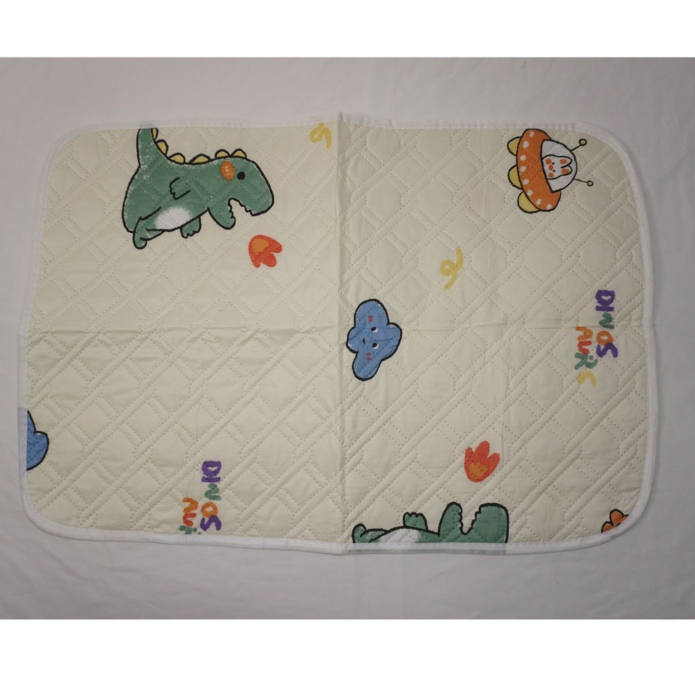 Unbranded 50x70cm Quilted Dinosaur Print Waterproof Changing Pad Cream